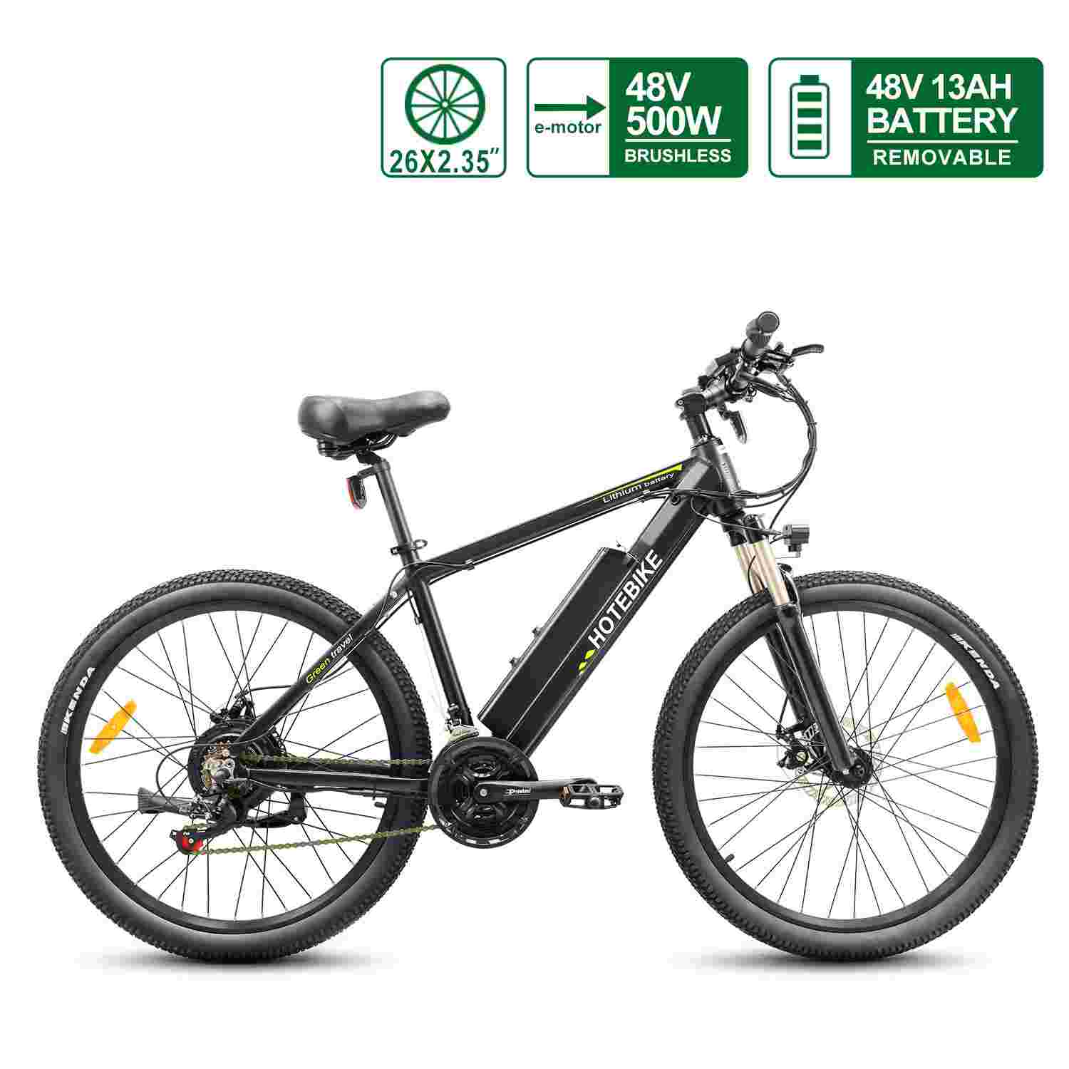 HOTEBIKE Vélo électrique de montagne 48V 500W 26 Ebike avec batterie cachée – Puissant vélo de banlieue tout-terrain