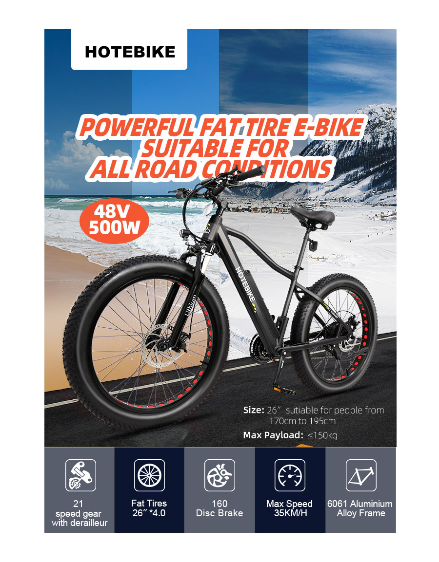 Vélo électrique à pneus larges 26" Beach Cruiser (A6AH26F-48V500W) 1 Vélo électrique à pneus larges 26